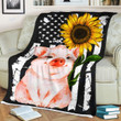 Custom Blanket Pig American Flag Sunflower Blanket - Fleece Blanket