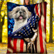 Custom Blanket Shih Tzu Dog American Flag Blanket - Dog Gifts - Fleece Blanket
