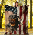 Rottweiler Us Flag Fleece Quilt Blanket Personalized Customized Home Bedroom Decor Gift