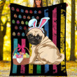 Custom Blanket Pug Bunny Easter Egg Blanket - Gift For Kids - Fleece Blanket