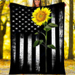 Custom Blanket Sunflower American Flag Blanket 4Th Of July - Fleece Blanket