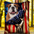 Custom Blanket English Bulldog American Flag Blanket - Dog Gifts - Fleece Blanket