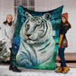 White Tiger Fleece Blanket Artistic Bleached Tiger Mint Pattern Cozy Gift Ideas For Couples