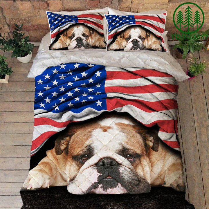English Bulldog American Patriot Quilt Bedding Set