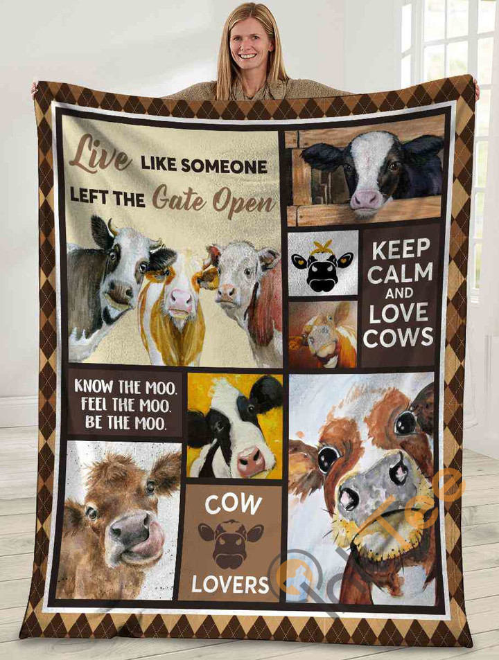 Live Like Someone Left The Gate Open Cow Lover Farming Ultra Soft Cozy Plush Fleece Blanket