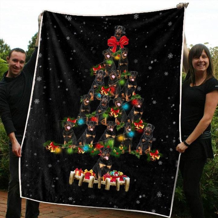 Christmas Tree Rottweiler Clm2410094S Sherpa Fleece Blanket