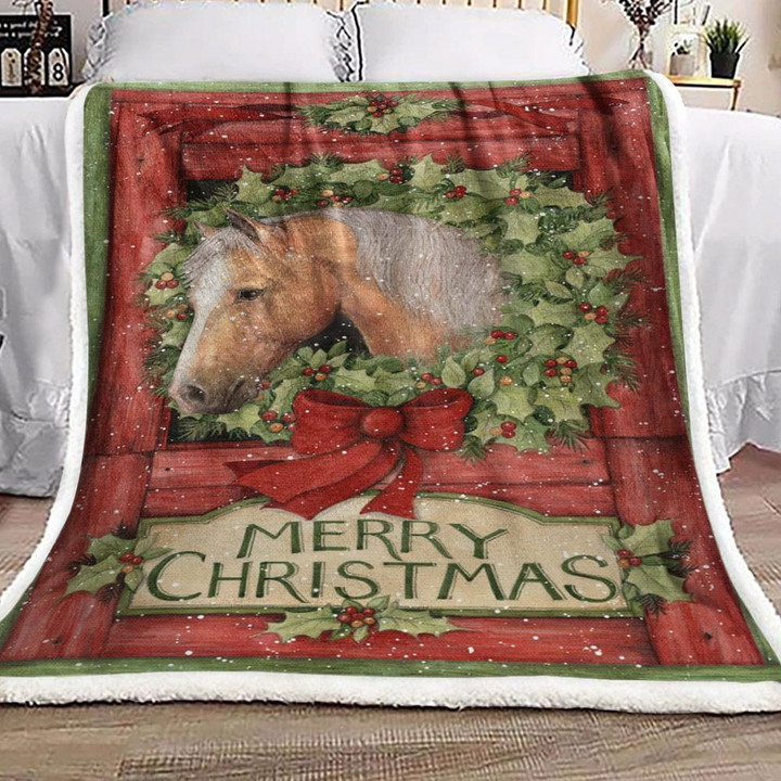 Horse Merry Christmas Hn0411151F Sherpa Fleece Blanket