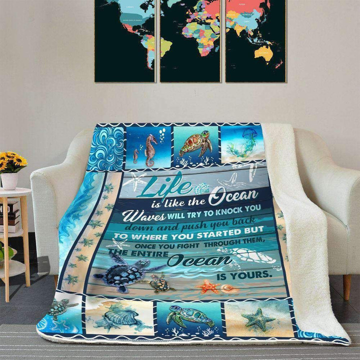 Life Is Like The Ocean Waves Turtle Clm0512296S Sherpa Fleece Blanket