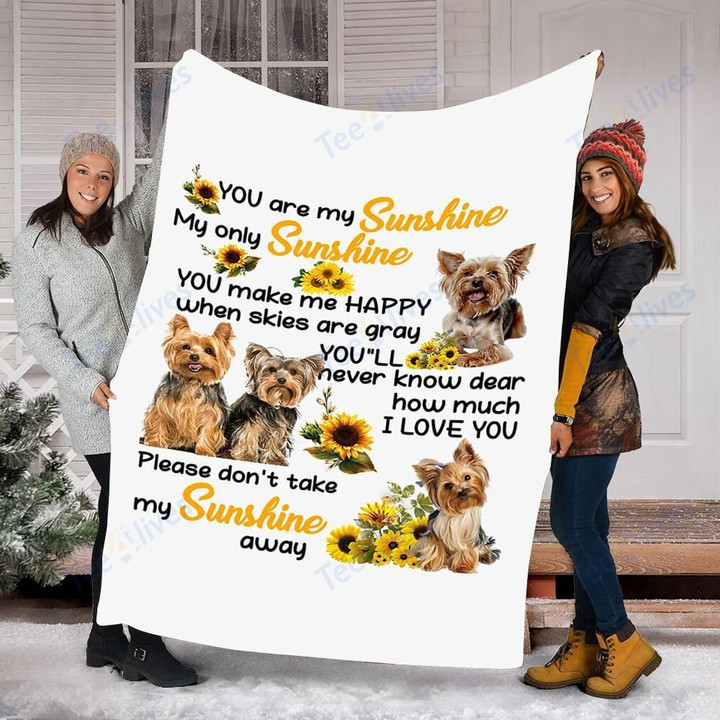 Custom Blanket Sunflower Yorkshire Terrier Dog Blanket - Fleece Blanket