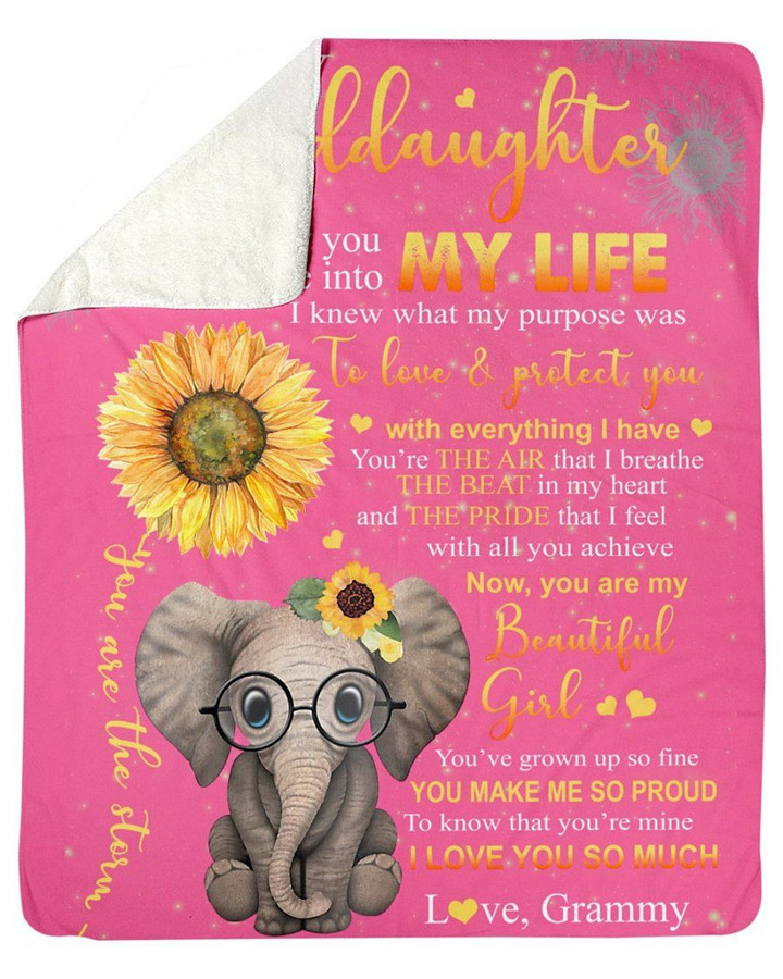 Grammy Gift For Granddaughter Elephant Sunflower The Day You Came Into My Life Sherpa Blanket