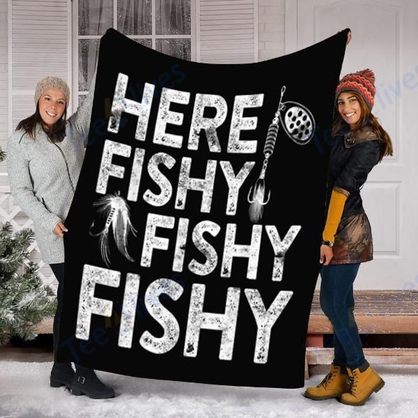 Custom Blanket Here Fishy Fishy Fishy Blanket - Fleece Blanket