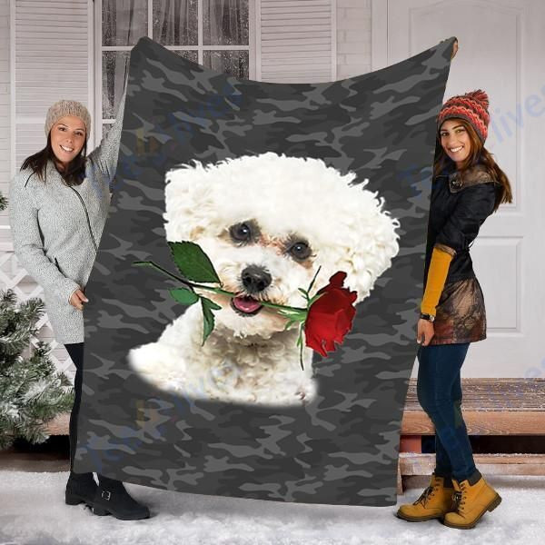 Customs Blanket Bichon Rose Zipper Dog Pocket Blanket - Fleece Blanket