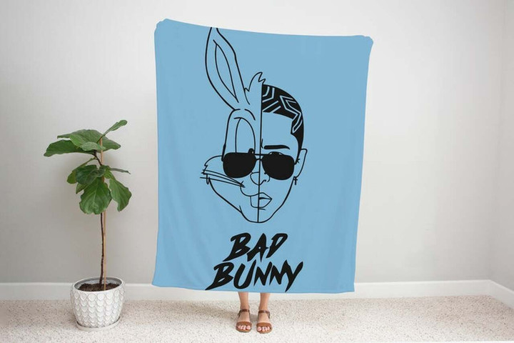 Moosfy Fleece Blanket - Cute Funny Personalized Gift, Bad Bunny
