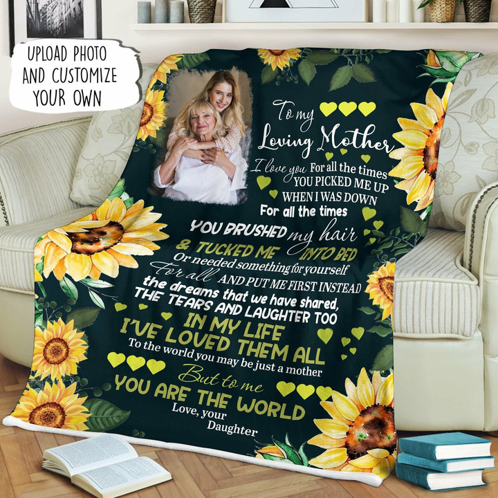 To My Loving Mother Moosfy Fleece Blanket Customized With Your Own Photo | You Picked Me Up When I Was Down | Gift From Son And Daughter| Best Gift To Her On Mother&#X27;S Day | Sunflowers Flowes Lovers