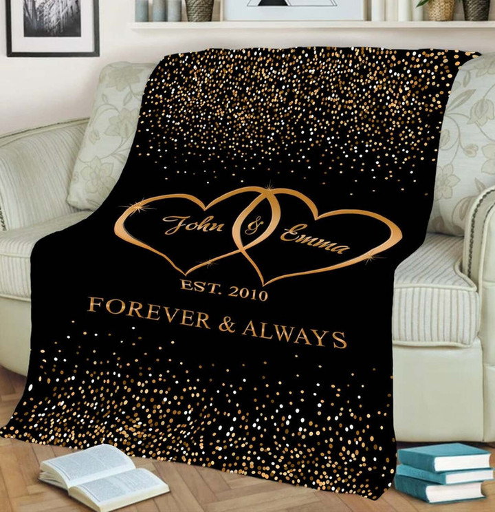 Moosfy Blanket - Custom Blanket, Gift For Wife/Husband, Anniversary Gift - Gold Heart Blanket