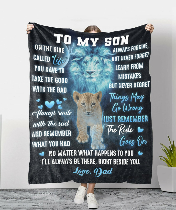 To My Son Fleece Blanket - The Ride Goes On - Sentimental Gift For Son, Gift For Son From Dad, Christmas Gift For Son, Blanket With Quotes