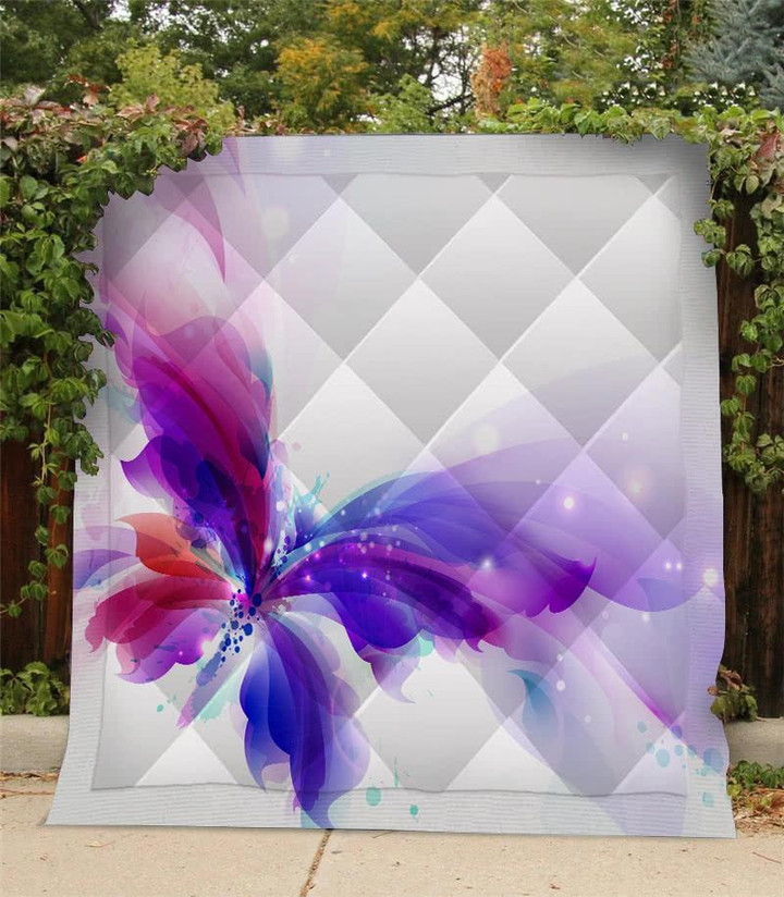 Abstract Butterfly With Blue Purple Cyan Blots Summer Quilt Blanket