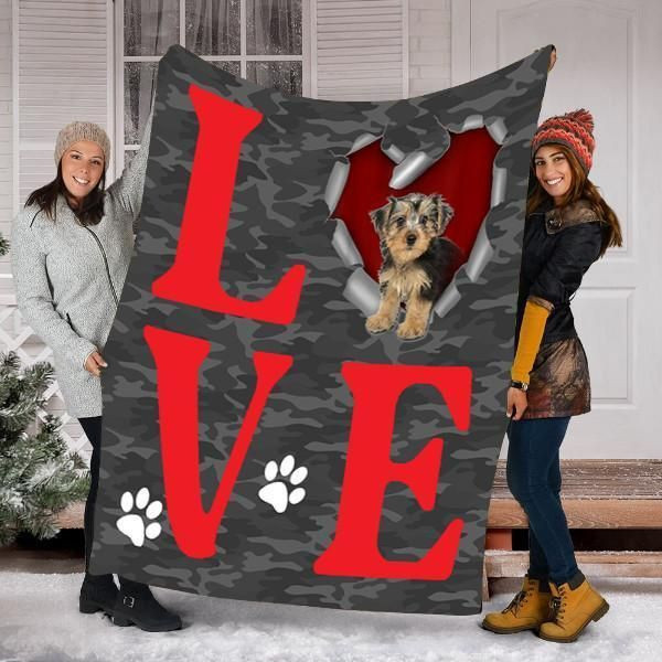 Morkie Dog Love Paw Printed Fleece Blanket