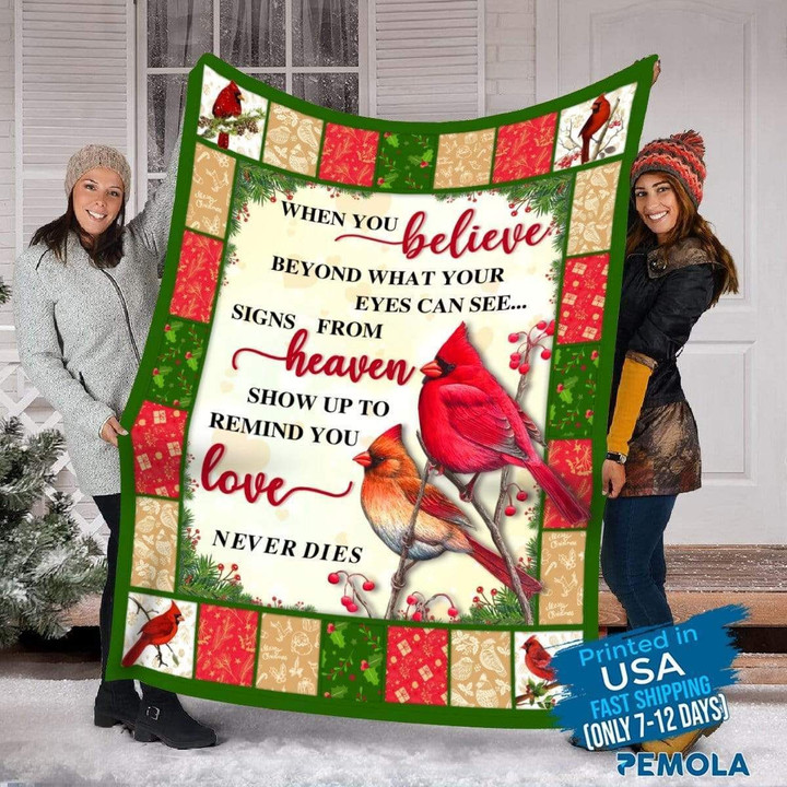 Quotes Cardinal To Remind You Love Never Dies Fleece Blanket