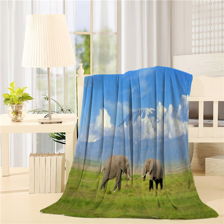 Elephant With Mount Kilimanjaro Throw Blanket
