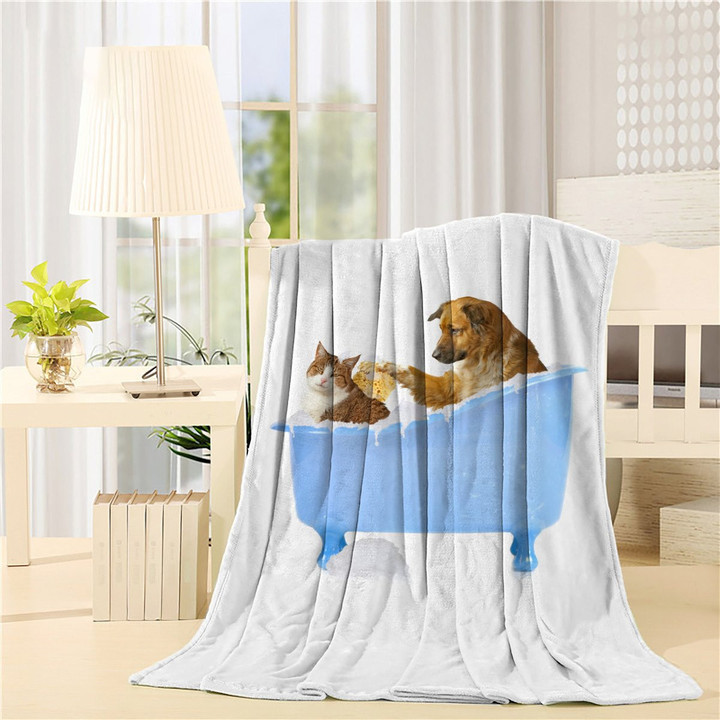 Cat-Wash Funny Dog And Cat Throw Blanket