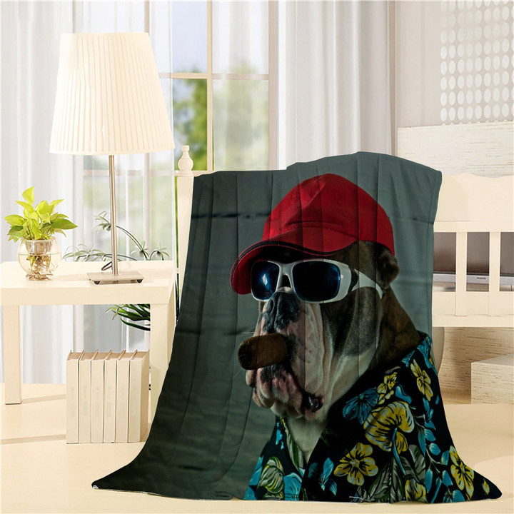 Dog With Cigar Throw Blanket