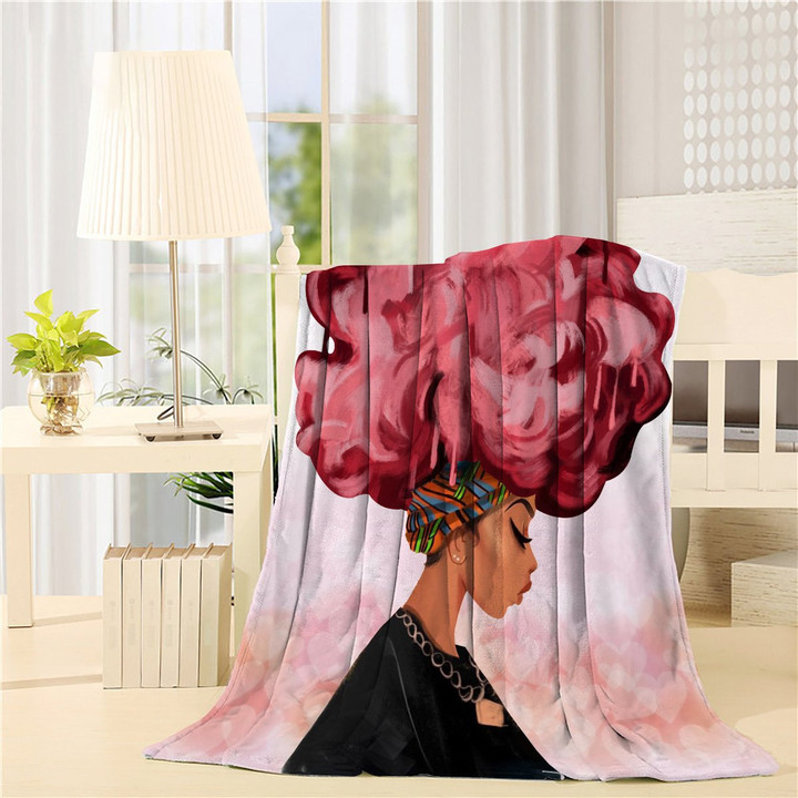 African Woman Pink Elements Throw Blanket