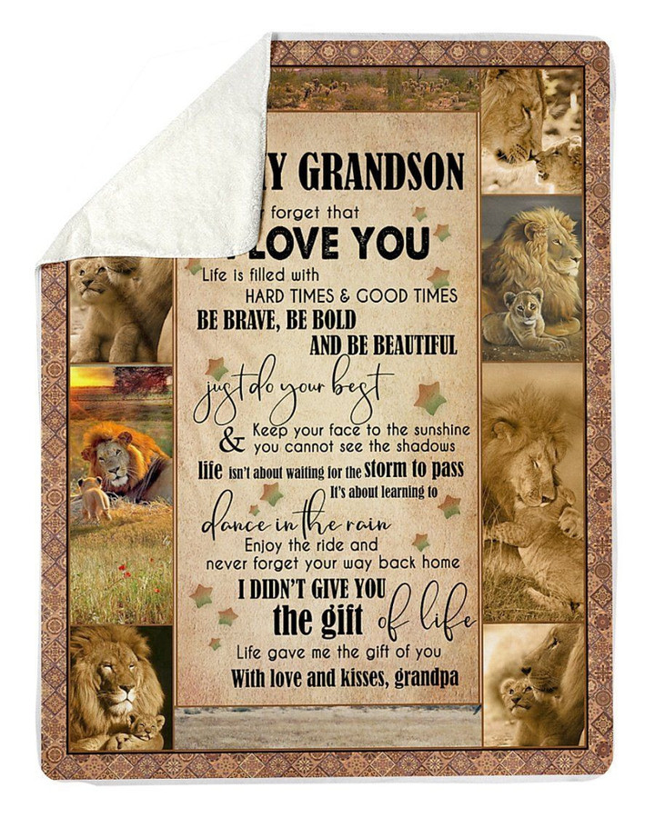 Lion Grandpa Hopes Grandson To Be Brave Be Bold And Be Beautiful Fleece Blanket