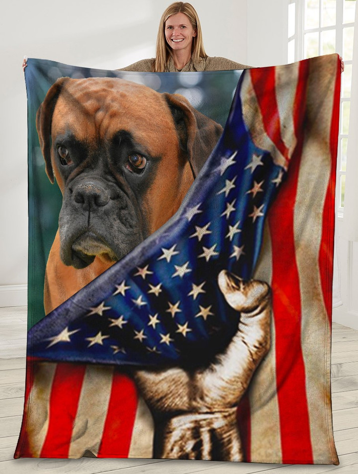 3D Boxer Dog American Usa Flag Premium Quilt Blanket Size Throw, Twin, Queen, King, Super King