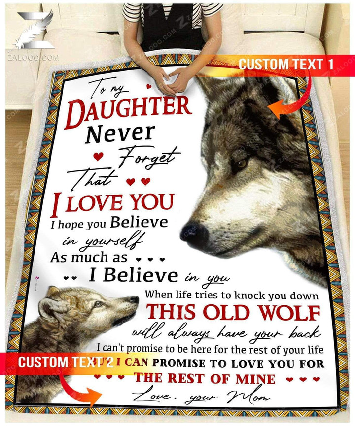 Custom Text Name Wolf For Daughter From Mom When Life Tries To Knock You Down Fleece Blanket