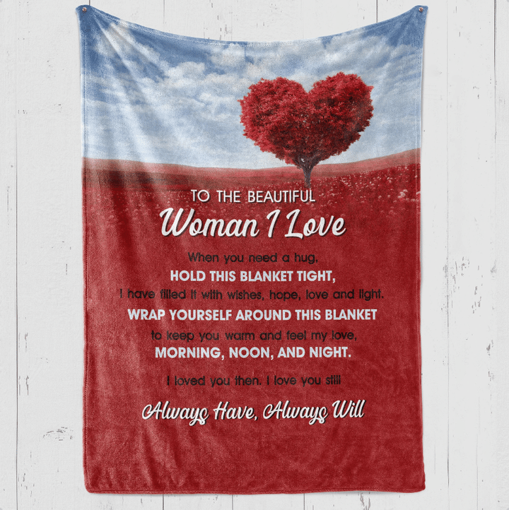 To Wife I Love You Then Red Heart Tree Printed Fleece Blanket