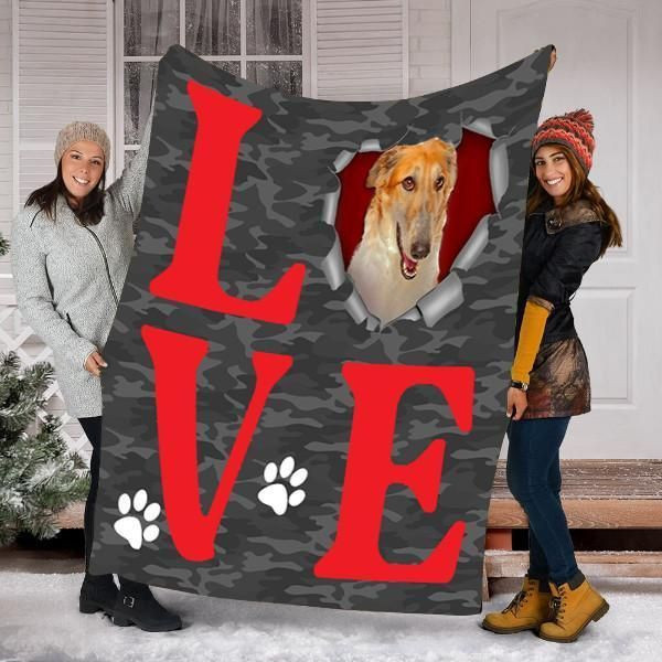 Borzoi Dog Valentines Day Gifts Printed Fleece Blanket