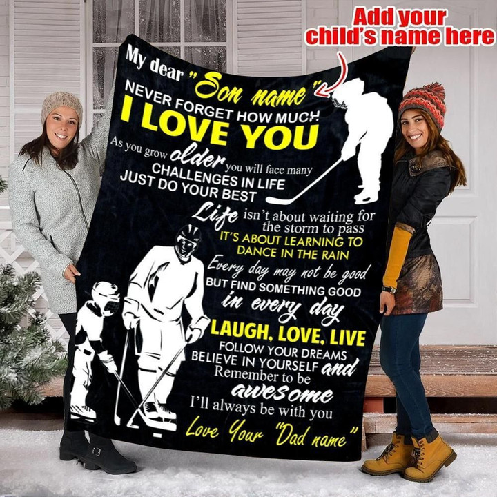 Hockey To My Son Never Forget That I Love You Custom Text Name Fleece Blanket