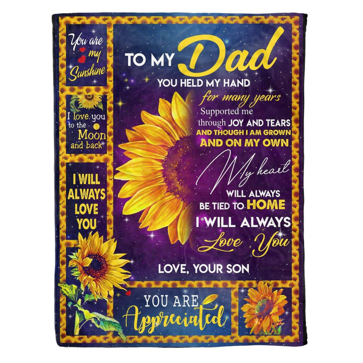 You Held My Hand Sunflower Gift For Dad Fleece Blanket