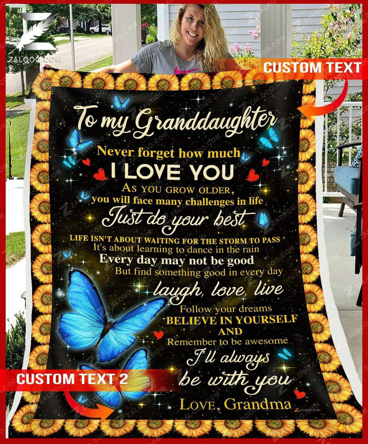 Custom Text Name For Granddaughter From Grandma - Butterfly - I'Ll Always Be With You Fleece Blanket