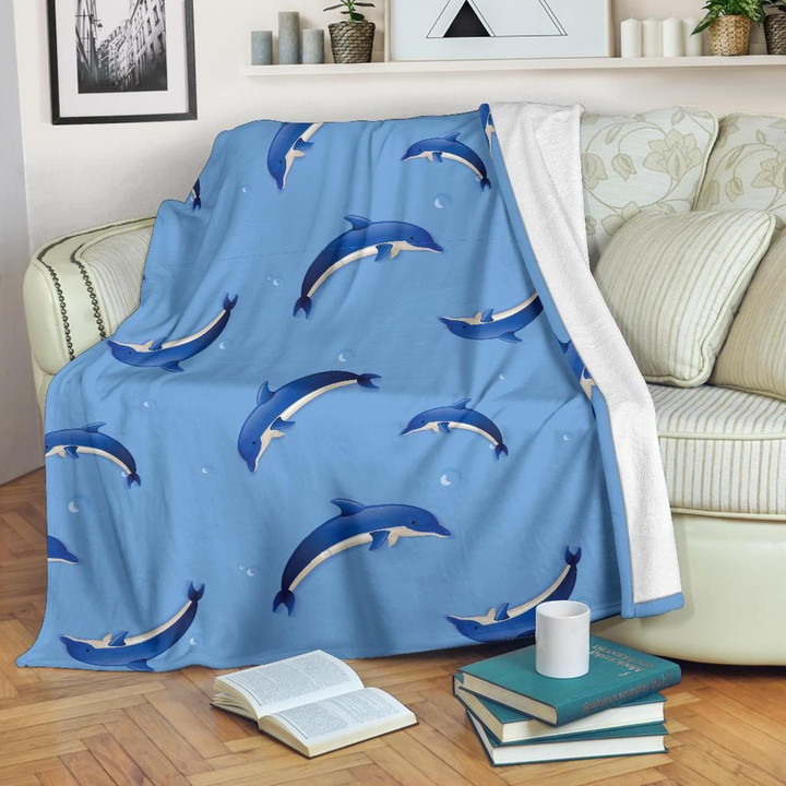 Dolphin Blue Print Light Blue Fleece Blanket