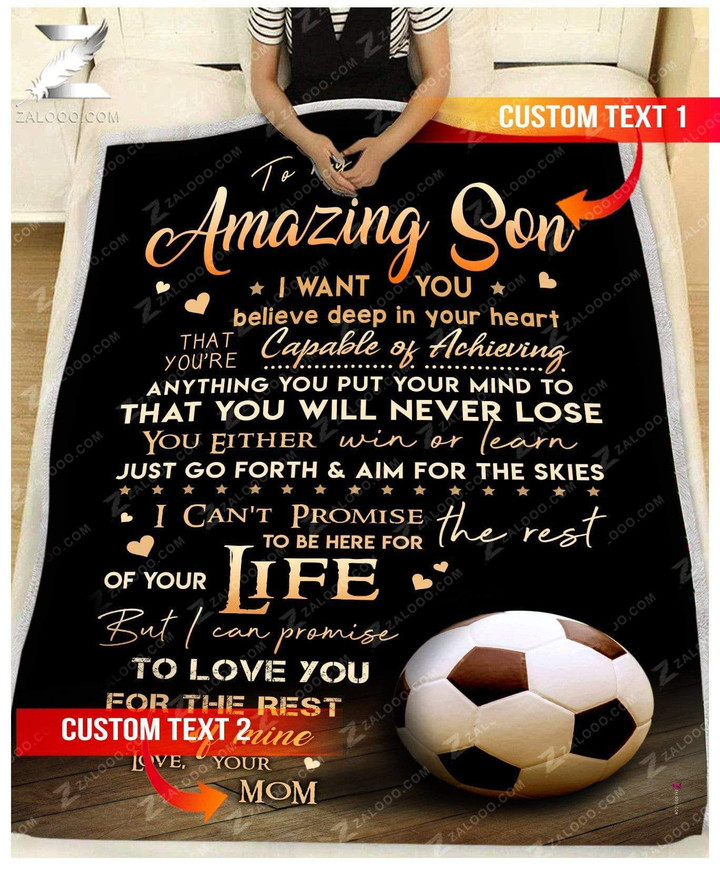 Custom Text Name Number For Son From Mom Soccer You Will Never Lose Fleece Blanket