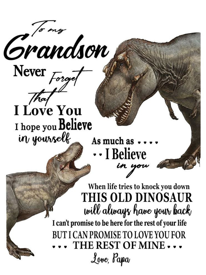 To My Grandson Love Papa Dinosaur Blanket Bedgag™