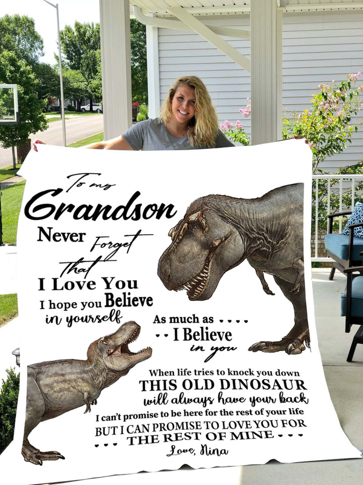 To My Grandson Love Your Nina Dinosaur Blanket Bedgag™
