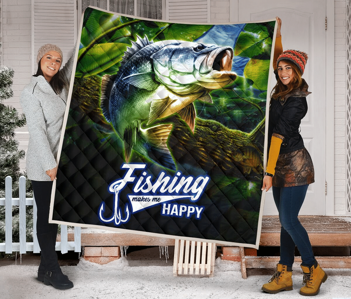 Wozoro Quilt Blanket Fishing Makes Me Happy Twin Queen King Size