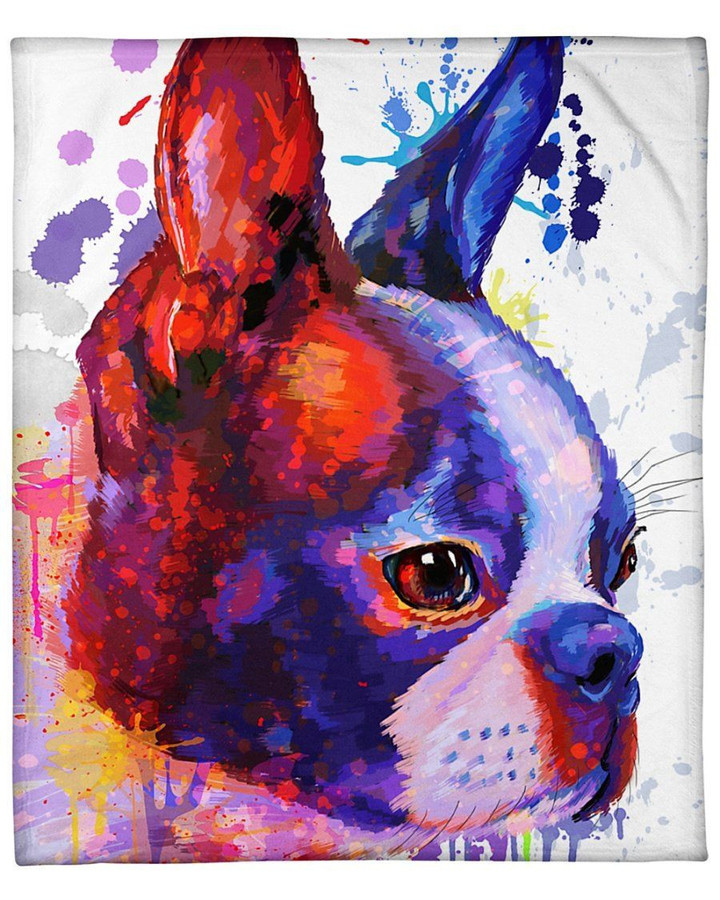 Boston Terrier Water Color Gift For Dog Lovers Fleece Blanket