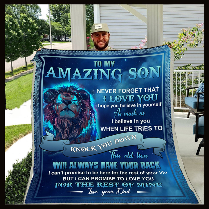 (Xh82) Customizable Lion Blanket - Dad To Son - I Love You