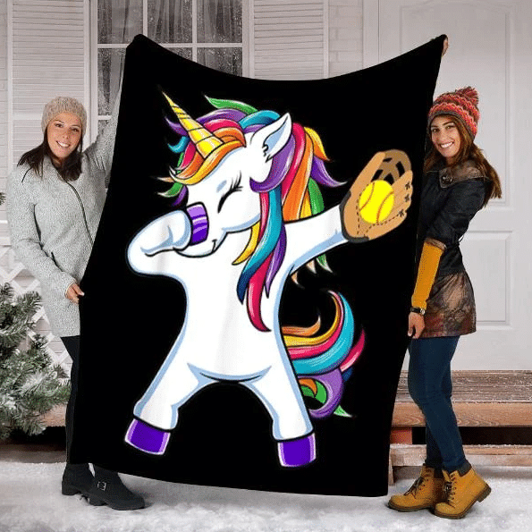 Cute Unicorn Softball Printed Fleece Blanket