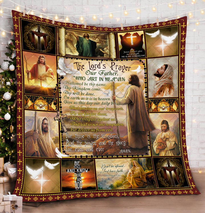 Jesus The Lord's Prayer Premium Quilt Blanket Size Throw, Twin, Queen, King, Super King