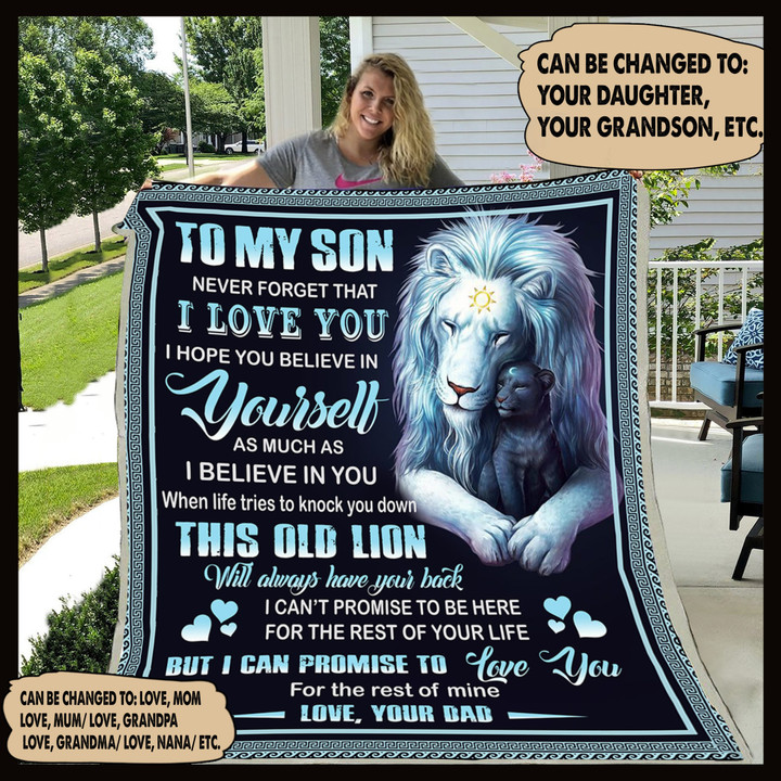 (Xh276) Customizable Lion Blanket- Dad To Son- Old Lion