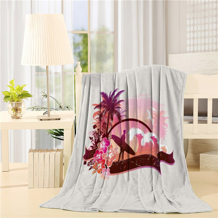 Pink Surfer On A Beach Throw Blanket