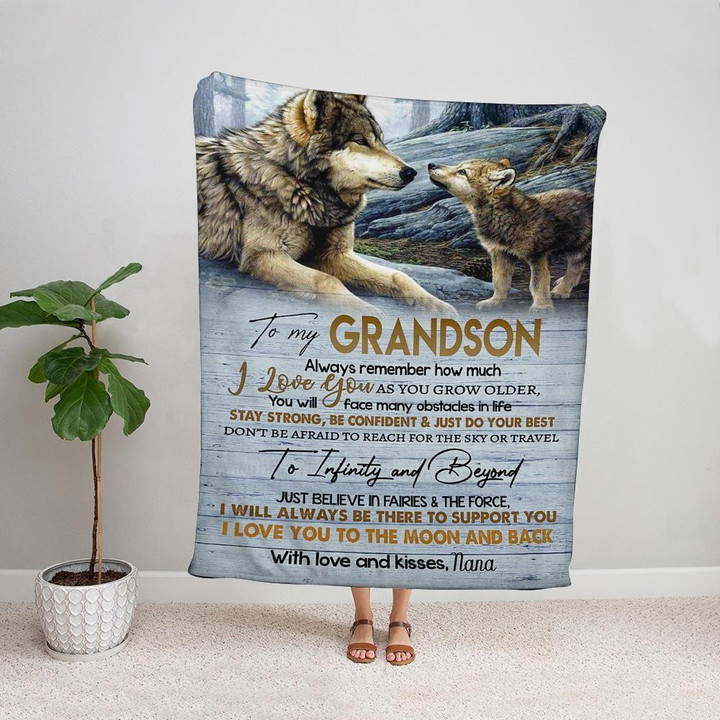 Wolf Mother And Son Nana To My Grandson I Will Always Be There To Support You Family Gift Ideas Cozy Fleece Blanket, Sherpa Blanket