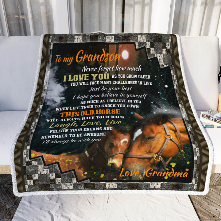 Love Horse Grandson, Love Grandma Sofa Throw Blanket 