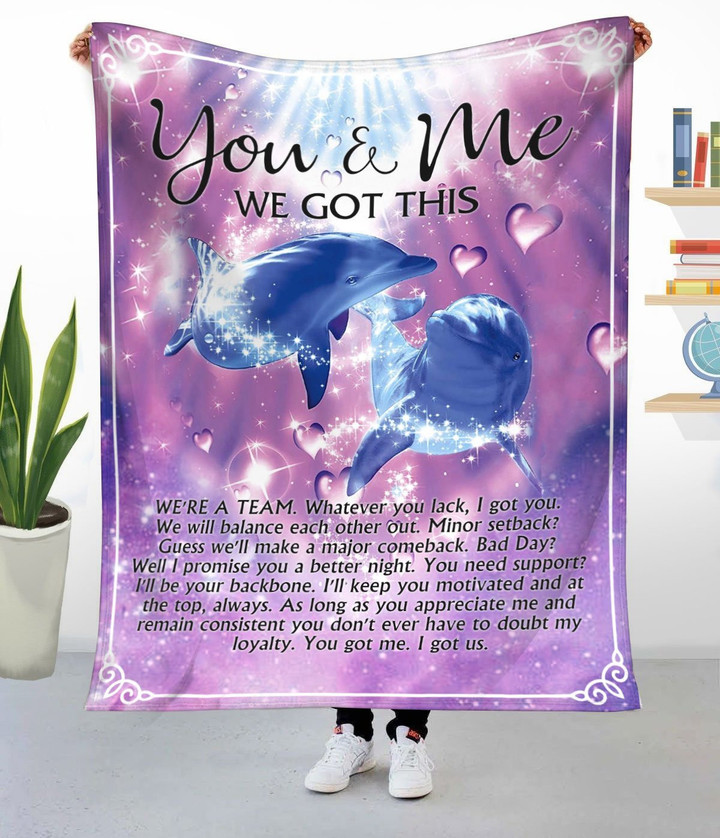 You And Me We Got This We'Re A Team Dolphins Cozy Fleece Blanket, Sherpa Blanket