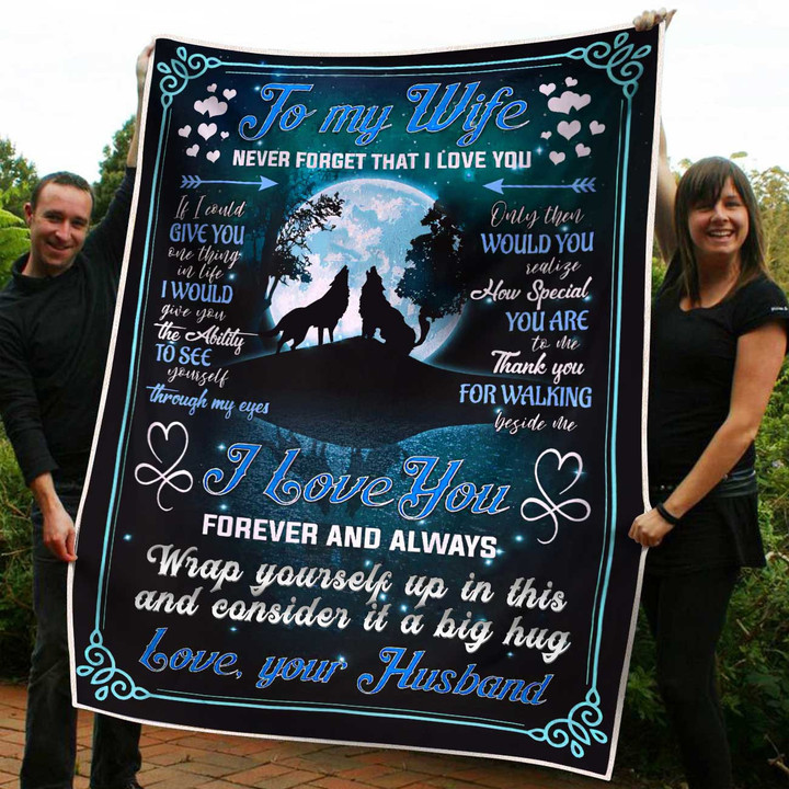 Wife Blanket - To My Wife Never Forget That I Love You Wolf Moon Cozy Fleece Blanket, Sherpa Blanket